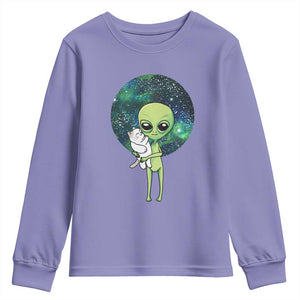 Cute Alien Hugs Cat Youth Sweatshirt TS09 Violet Print Your Wear