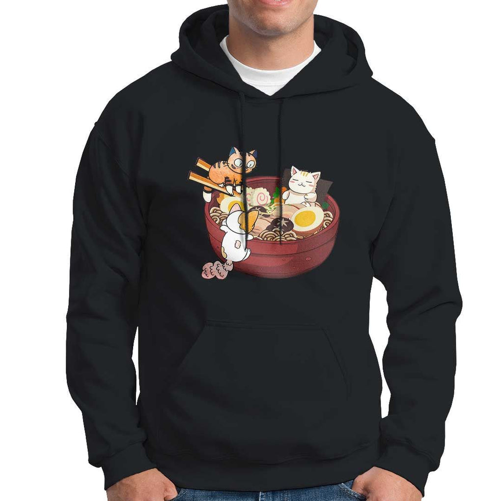 Cat With Ramen Hoodie Cute Cats Eat Ramen Japanese Noodle TS09 Black Print Your Wear