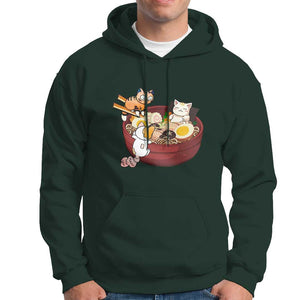 Cat With Ramen Hoodie Cute Cats Eat Ramen Japanese Noodle TS09 Dark Forest Green Print Your Wear
