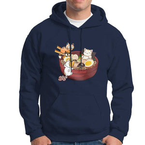 Cat With Ramen Hoodie Cute Cats Eat Ramen Japanese Noodle TS09 Navy Print Your Wear