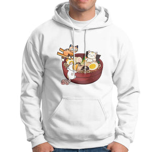 Cat With Ramen Hoodie Cute Cats Eat Ramen Japanese Noodle TS09 White Print Your Wear