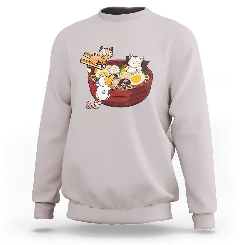Cat With Ramen Sweatshirt Cute Cats Eat Ramen Japanese Noodle TS09 Ice Gray Print Your Wear