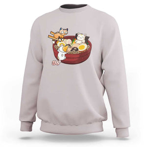 Cat With Ramen Sweatshirt Cute Cats Eat Ramen Japanese Noodle TS09 Ice Gray Print Your Wear