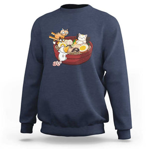 Cat With Ramen Sweatshirt Cute Cats Eat Ramen Japanese Noodle TS09 Navy Print Your Wear