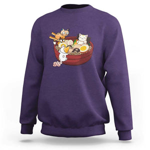 Cat With Ramen Sweatshirt Cute Cats Eat Ramen Japanese Noodle TS09 Purple Print Your Wear