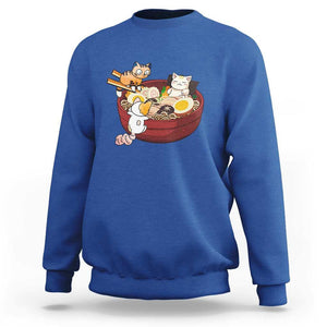 Cat With Ramen Sweatshirt Cute Cats Eat Ramen Japanese Noodle TS09 Royal Blue Print Your Wear