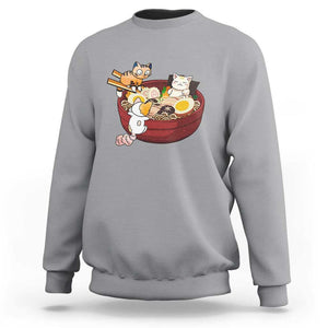 Cat With Ramen Sweatshirt Cute Cats Eat Ramen Japanese Noodle TS09 Sport Gray Print Your Wear