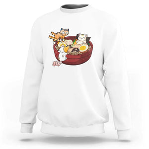 Cat With Ramen Sweatshirt Cute Cats Eat Ramen Japanese Noodle TS09 White Print Your Wear