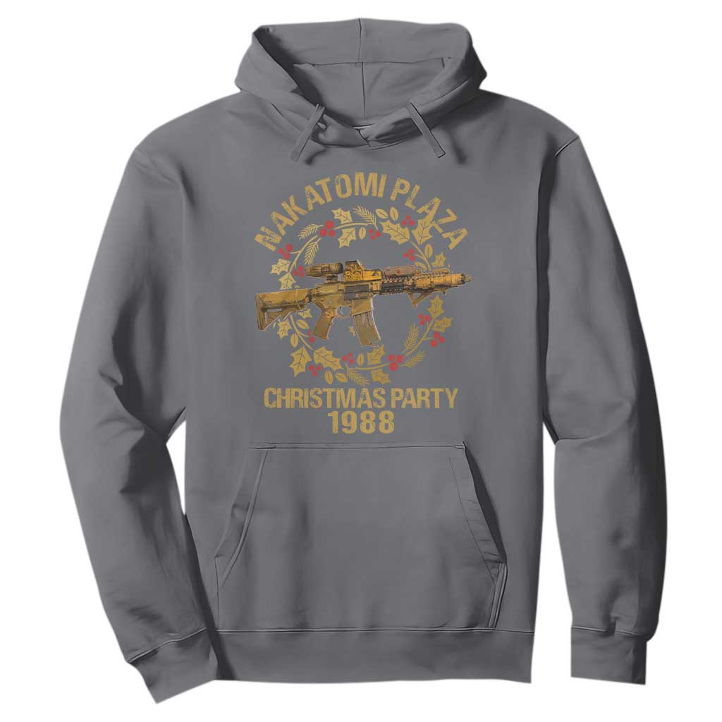 Nakatomi Plaza Christmas Party Hoodie American Patriotic Gold Holly Wreath Machine Gun TS09 Charcoal Print Your Wear