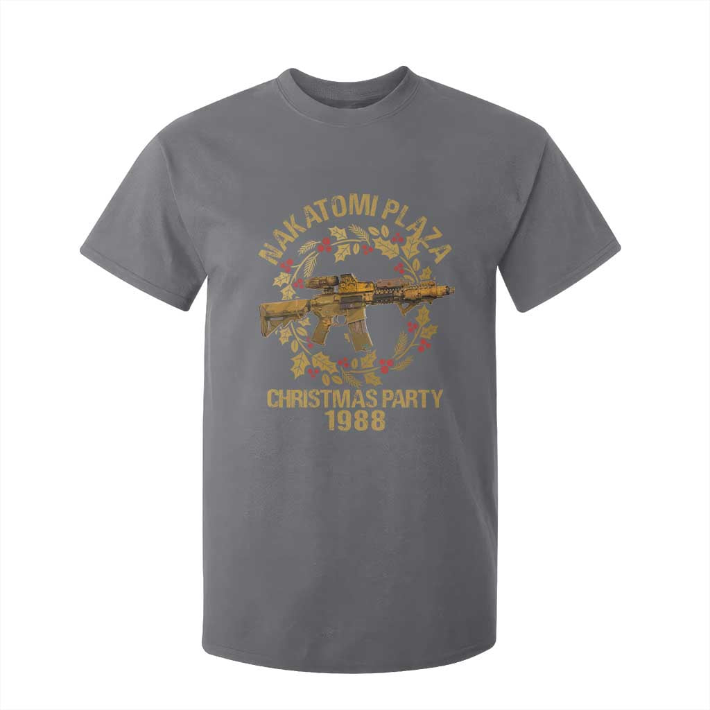 Nakatomi Plaza Christmas Party T Shirt For Kid American Patriotic Gold Holly Wreath Machine Gun TS09 Charcoal Print Your Wear