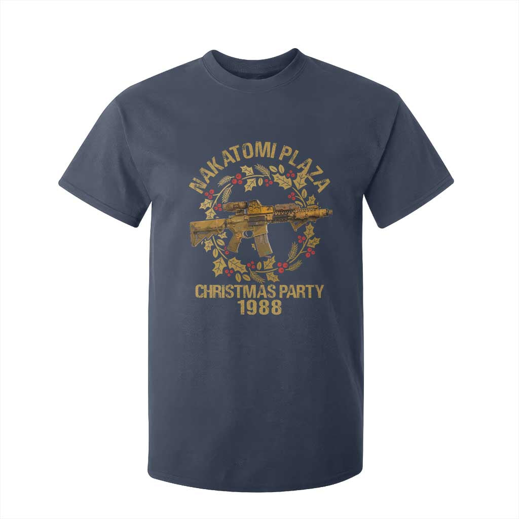 Nakatomi Plaza Christmas Party T Shirt For Kid American Patriotic Gold Holly Wreath Machine Gun TS09 Navy Print Your Wear