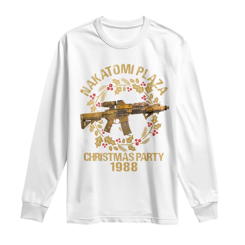 Nakatomi Plaza Christmas Party Long Sleeve Shirt American Patriotic Gold Holly Wreath Machine Gun TS09 White Print Your Wear