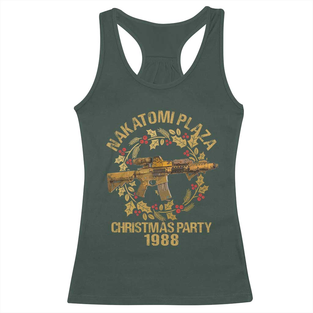 Nakatomi Plaza Christmas Party Racerback Tank Top American Patriotic Gold Holly Wreath Machine Gun TS09 Dark Forest Green Print Your Wear