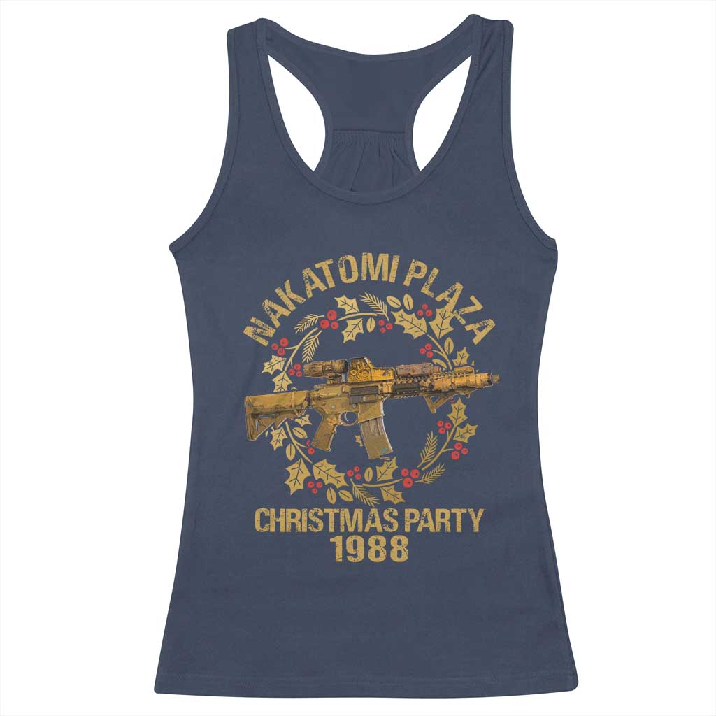 Nakatomi Plaza Christmas Party Racerback Tank Top American Patriotic Gold Holly Wreath Machine Gun TS09 Navy Print Your Wear