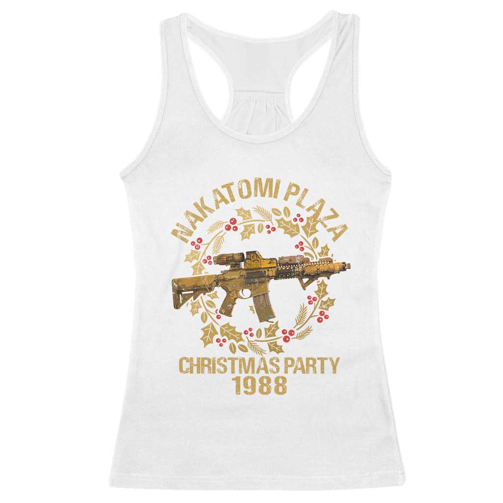 Nakatomi Plaza Christmas Party Racerback Tank Top American Patriotic Gold Holly Wreath Machine Gun TS09 White Print Your Wear