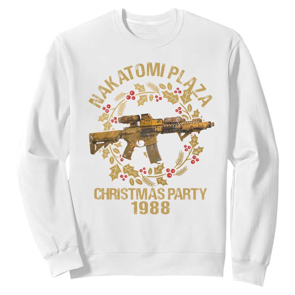 Nakatomi Plaza Christmas Party Sweatshirt American Patriotic Gold Holly Wreath Machine Gun TS09 White Print Your Wear
