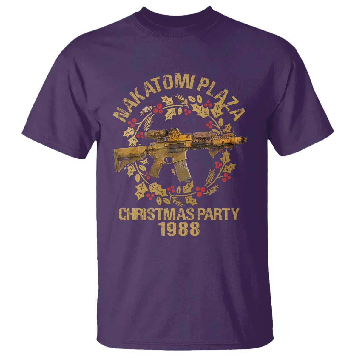 Nakatomi Plaza Christmas Party T Shirt American Patriotic Gold Holly Wreath Machine Gun TS09 Purple Print Your Wear