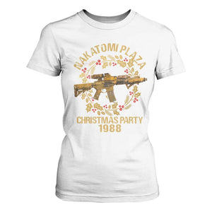 Nakatomi Plaza Christmas Party T Shirt For Women American Patriotic Gold Holly Wreath Machine Gun TS09 White Print Your Wear