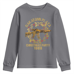 Nakatomi Plaza Christmas Party Youth Sweatshirt American Patriotic Gold Holly Wreath Machine Gun TS09 Charcoal Print Your Wear