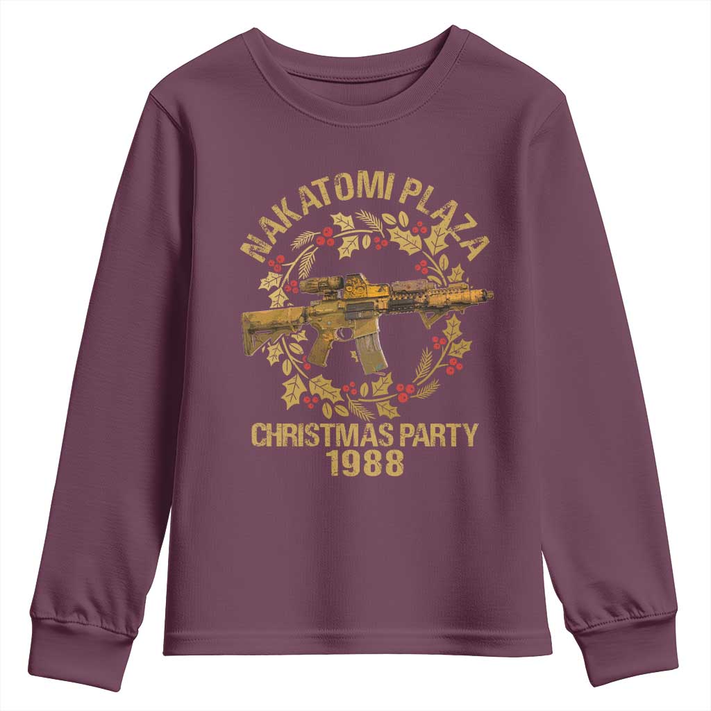 Nakatomi Plaza Christmas Party Youth Sweatshirt American Patriotic Gold Holly Wreath Machine Gun TS09 Maroon Print Your Wear