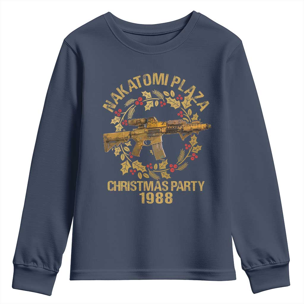 Nakatomi Plaza Christmas Party Youth Sweatshirt American Patriotic Gold Holly Wreath Machine Gun TS09 Navy Print Your Wear
