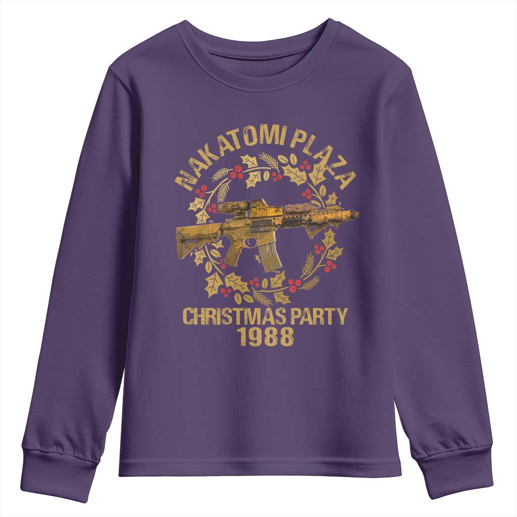 Nakatomi Plaza Christmas Party Youth Sweatshirt American Patriotic Gold Holly Wreath Machine Gun TS09 Purple Print Your Wear