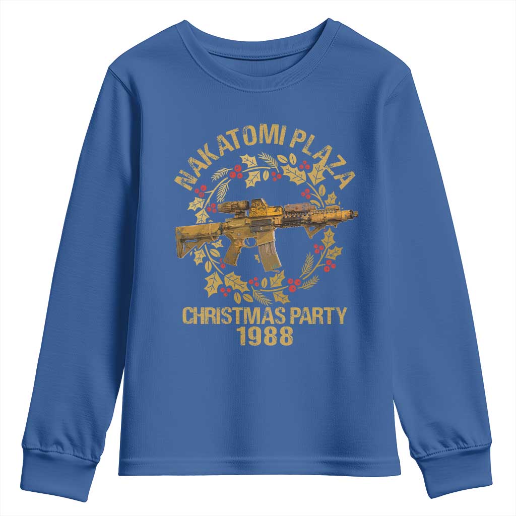 Nakatomi Plaza Christmas Party Youth Sweatshirt American Patriotic Gold Holly Wreath Machine Gun TS09 Royal Blue Print Your Wear