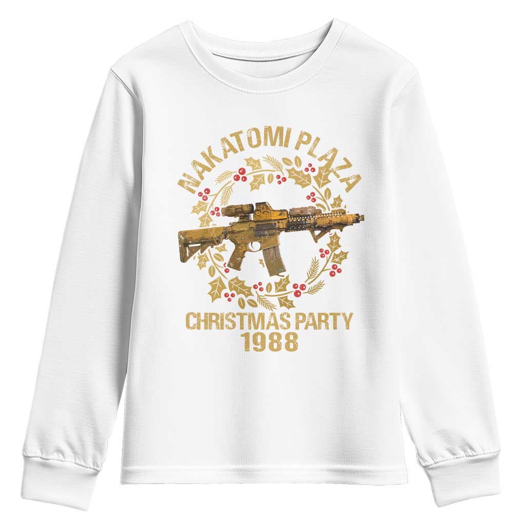 Nakatomi Plaza Christmas Party Youth Sweatshirt American Patriotic Gold Holly Wreath Machine Gun TS09 White Print Your Wear