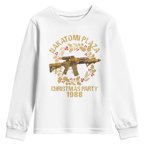 Nakatomi Plaza Christmas Party Youth Sweatshirt American Patriotic Gold Holly Wreath Machine Gun TS09 White Print Your Wear