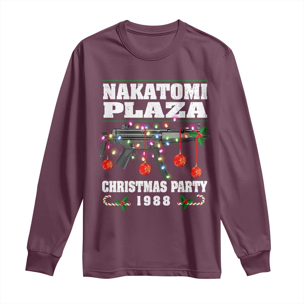 Christmas Nakatomi Plaza 1988 Long Sleeve Shirt Christmas Lights Machine Gun TS09 Maroon Print Your Wear