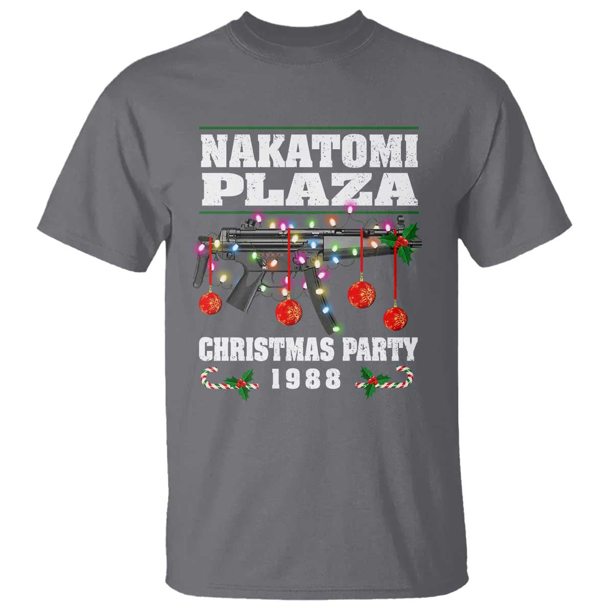 Christmas Nakatomi Plaza 1988 T Shirt Christmas Lights Machine Gun TS09 Charcoal Print Your Wear