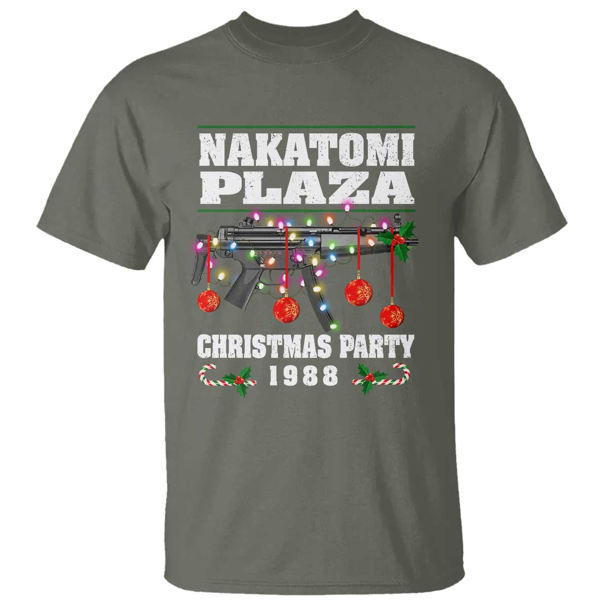 Christmas Nakatomi Plaza 1988 T Shirt Christmas Lights Machine Gun TS09 Military Green Print Your Wear