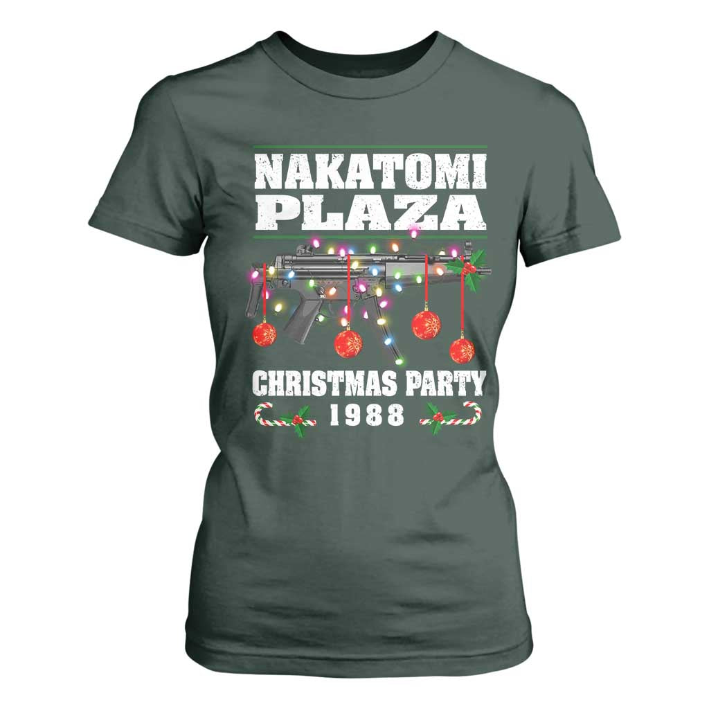 Christmas Nakatomi Plaza 1988 T Shirt For Women Christmas Lights Machine Gun TS09 Dark Forest Green Print Your Wear