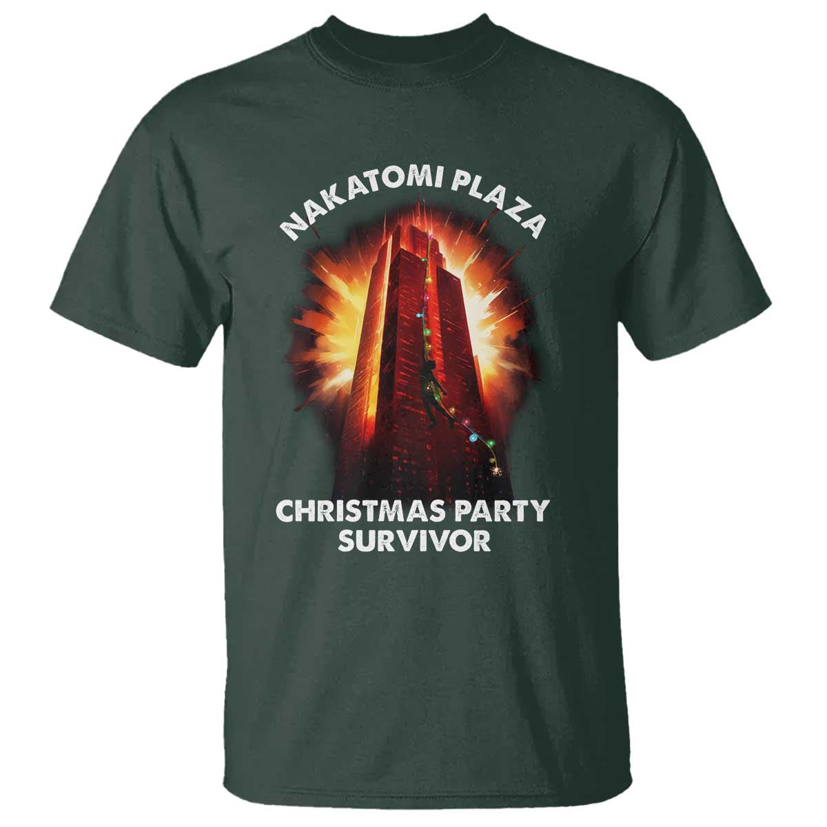 Nakatomi Plaza Christmas Party Survivor T Shirt TS09 Dark Forest Green Print Your Wear