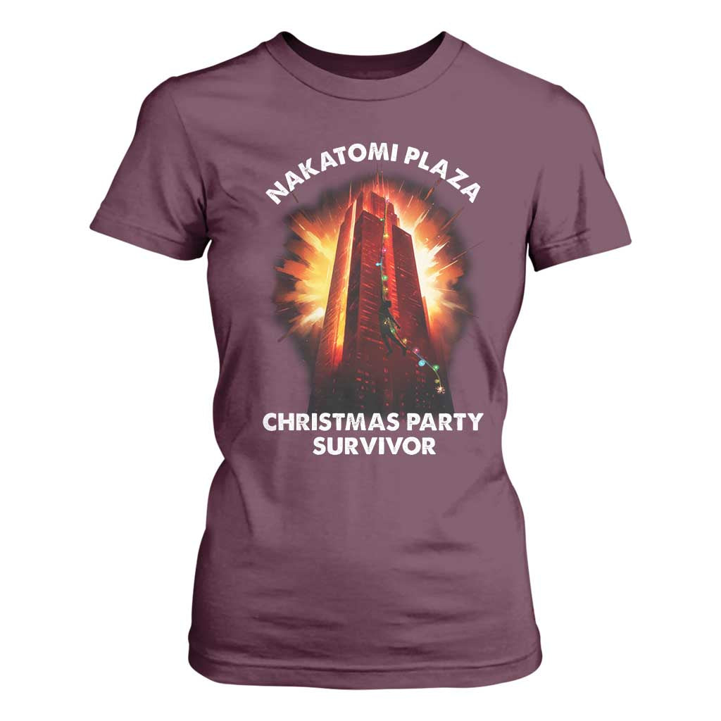 Nakatomi Plaza Christmas Party Survivor T Shirt For Women TS09 Maroon Print Your Wear