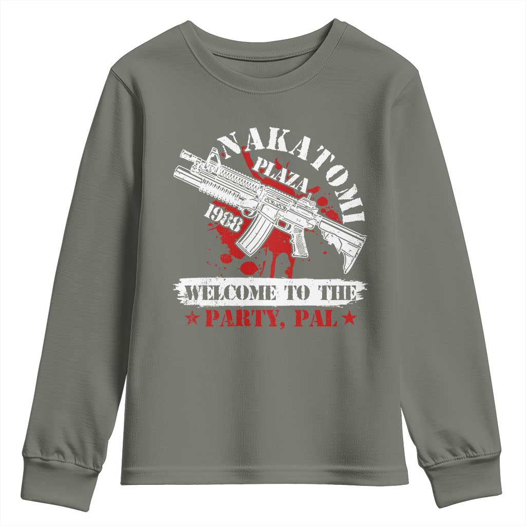 Christmas Nakatomi Plaza 1988 Youth Sweatshirt Welcome To The Party Pal TS09 Military Green Print Your Wear