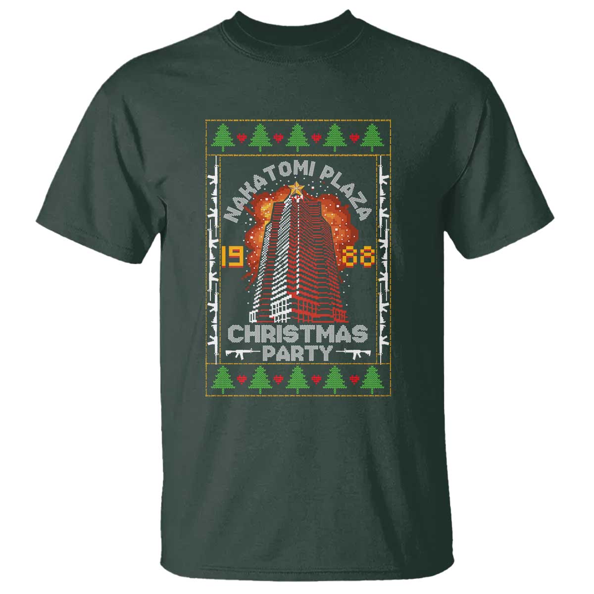 Nakatomi Plaza Christmas Party 1988 Machine Gun T Shirt TS09 Dark Forest Green Print Your Wear