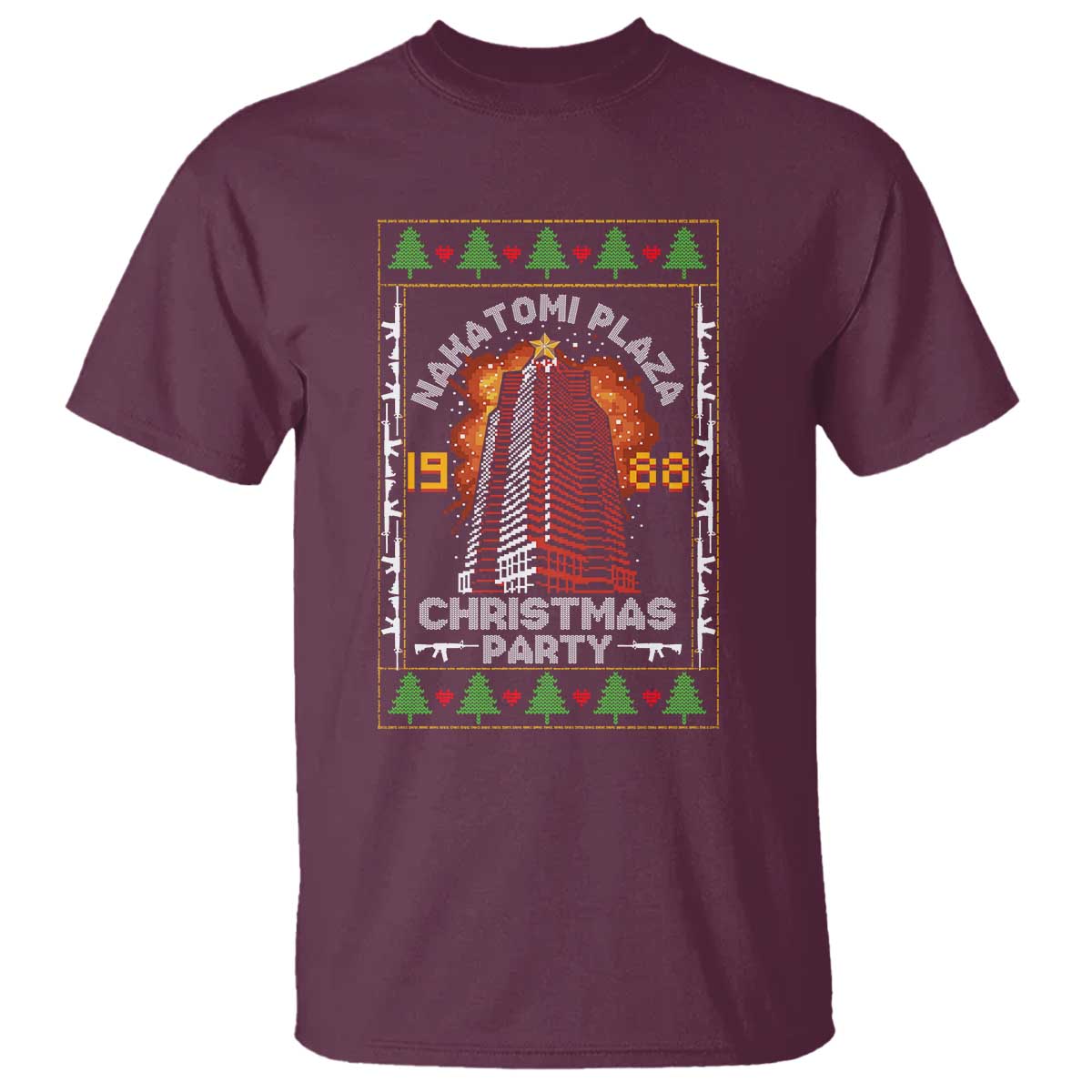 Nakatomi Plaza Christmas Party 1988 Machine Gun T Shirt TS09 Maroon Print Your Wear
