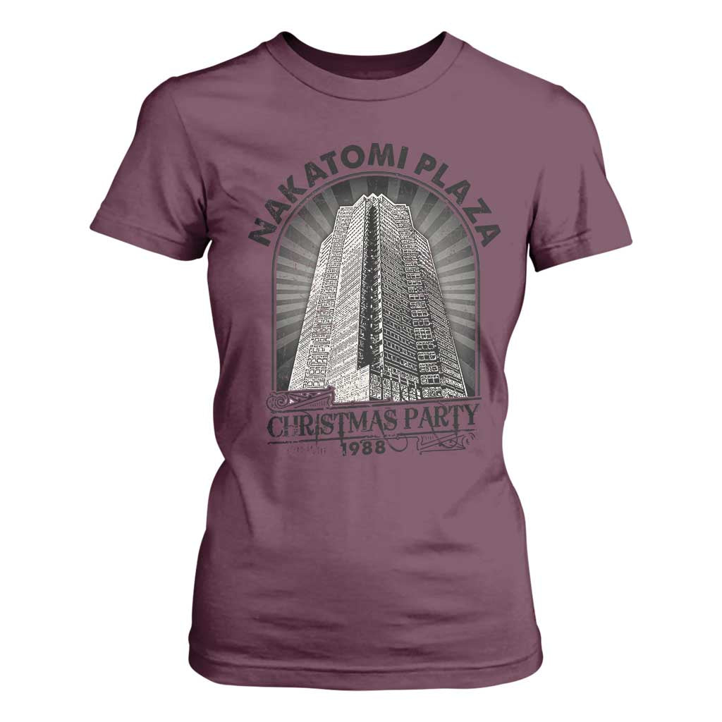 Nakatomi Plaza T Shirt For Women Christmas Party 1988 Retro TS09 Maroon Print Your Wear