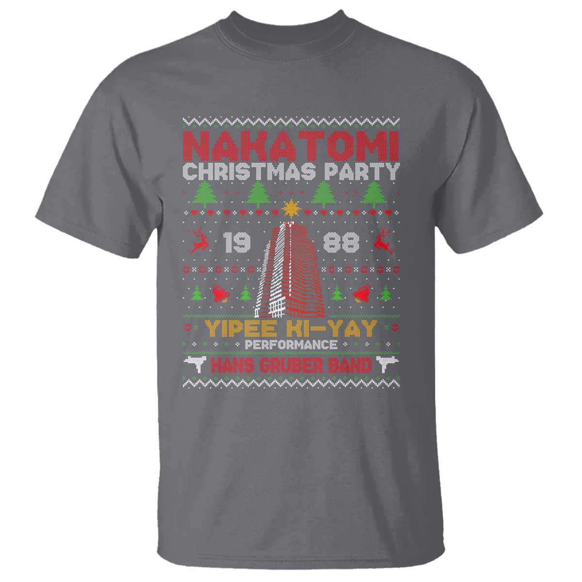 Christmas Nakatomi T Shirt Yipee Ki-Yay Performance Hans Grubrer Band TS09 Charcoal Print Your Wear