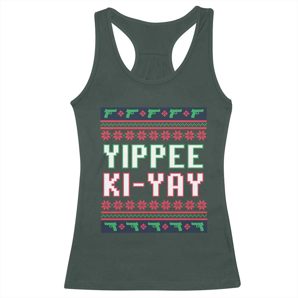 Funny Christmas Nakatomi Plaza Yipee Ki-Yay Racerback Tank Top TS09 Dark Forest Green Print Your Wear