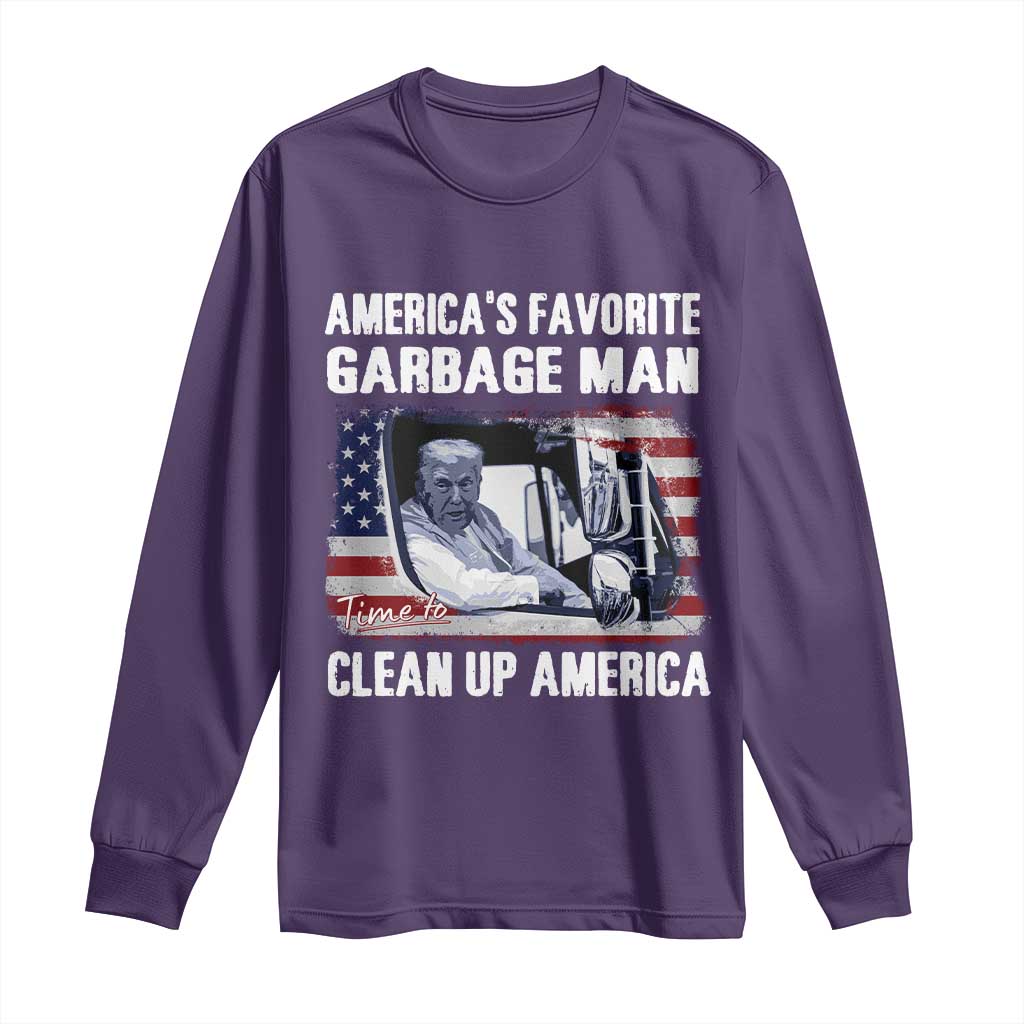 Trump 2024 Long Sleeve Shirt America's Favorite Garbage Man Time To Clean Up American TS09 Purple Print Your Wear