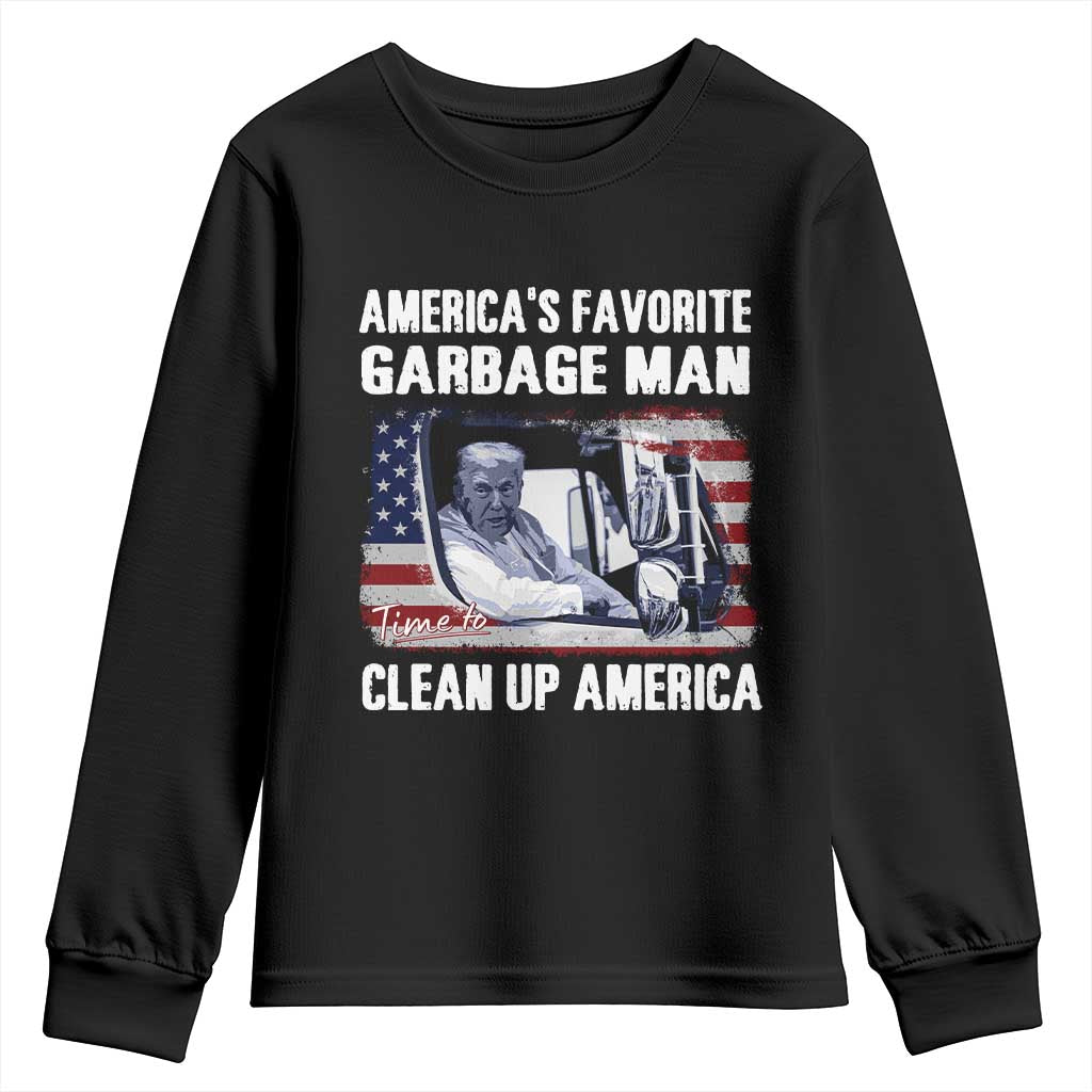 Trump 2024 Youth Sweatshirt America's Favorite Garbage Man Time To Clean Up American TS09 Black Print Your Wear
