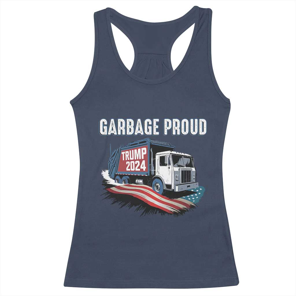 Trump 2024 Racerback Tank Top Garbage Proud Trump Garbage Truck TS09 Navy Print Your Wear