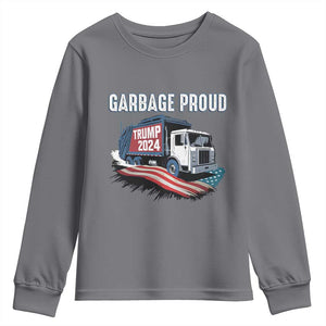 Trump 2024 Youth Sweatshirt Garbage Proud Trump Garbage Truck TS09 Charcoal Print Your Wear