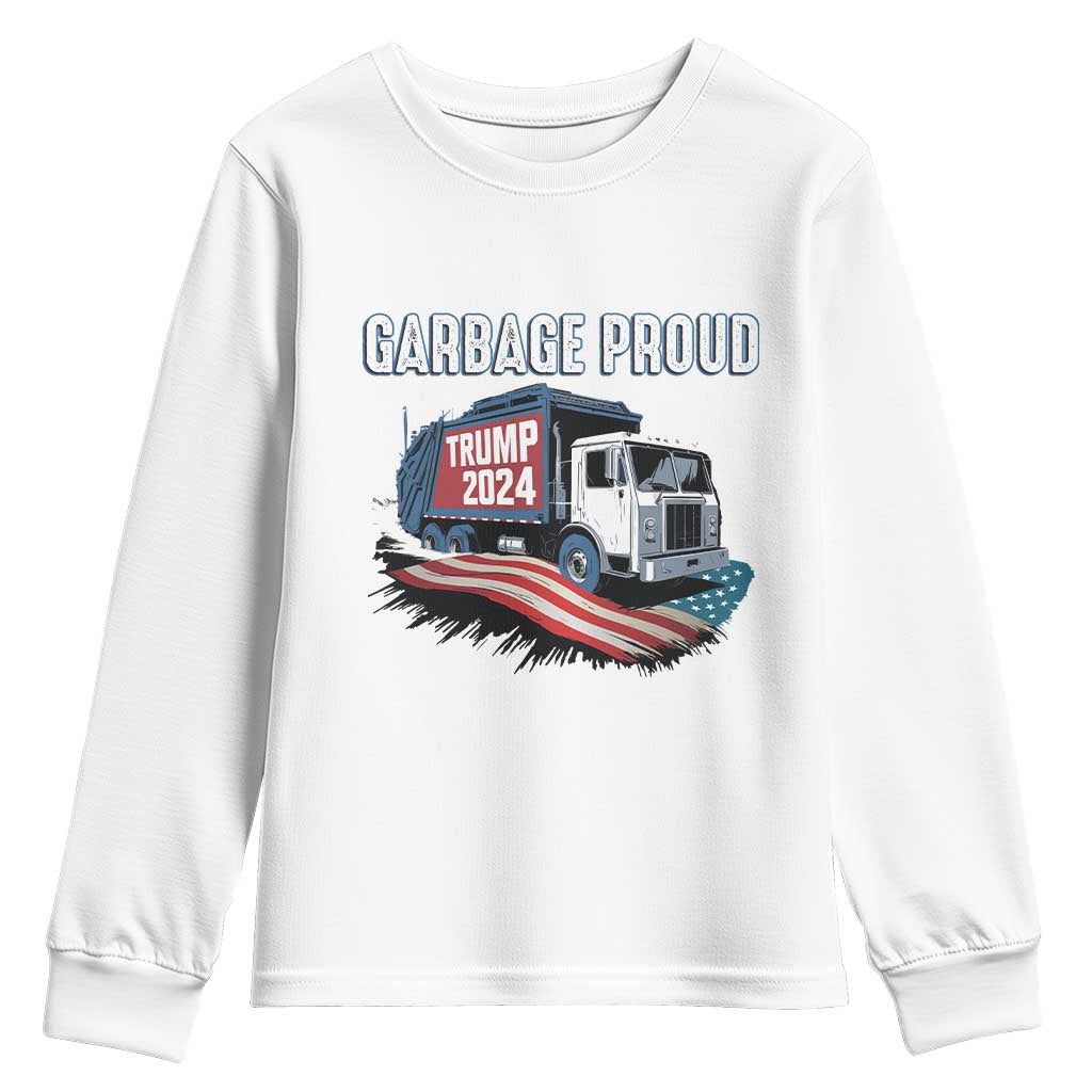 Trump 2024 Youth Sweatshirt Garbage Proud Trump Garbage Truck TS09 White Print Your Wear