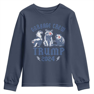 Trump 2024 Youth Sweatshirt Garbage Crew Team Trash Raccoon Opossum Rat TS09 Navy Print Your Wear