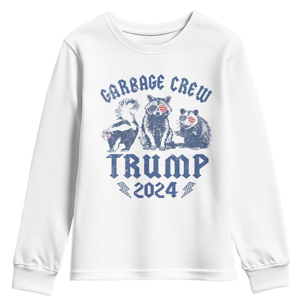 Trump 2024 Youth Sweatshirt Garbage Crew Team Trash Raccoon Opossum Rat TS09 White Print Your Wear