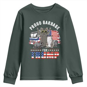 Trump 2024 Youth Sweatshirt Proud Garbage For Trump Team Trash TS09 Dark Forest Green Print Your Wear