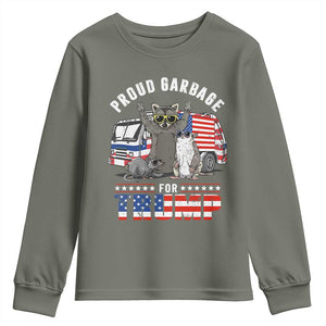 Trump 2024 Youth Sweatshirt Proud Garbage For Trump Team Trash TS09 Military Green Print Your Wear